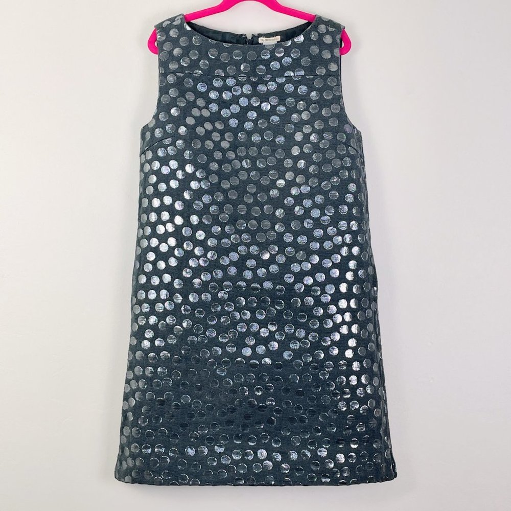 J. Crew Crewcuts Silver Metallic Polka Dot and Gray Shift Dress Size: 14